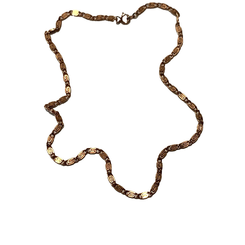 Vintage Bright Copper 'S' Snail Necklace Chain Link Dainty 17"